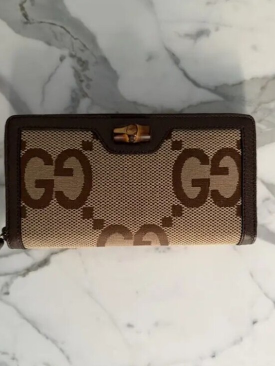 Gucci Handbags - Gucci Brown Beige GG Canvas Continental Long Wallet with Bamboo Accent/EUC